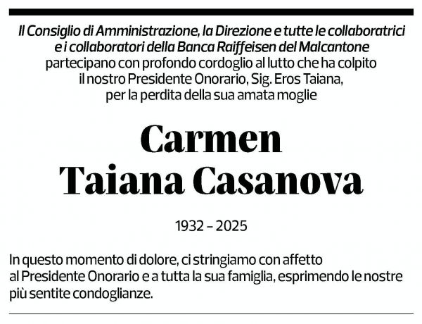 Annuncio funebre Carmen Taiana Casanova
