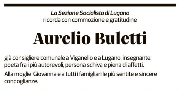 Annuncio funebre Aurelio Buletti