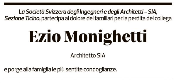 Annuncio funebre Ezio Monighetti