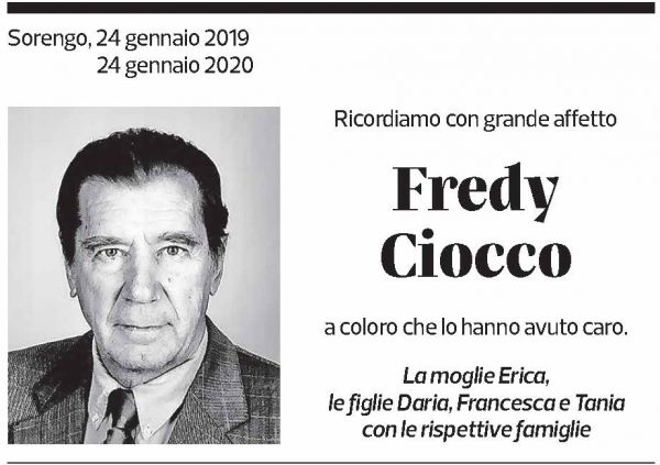 Annuncio funebre Fredy Ciocco