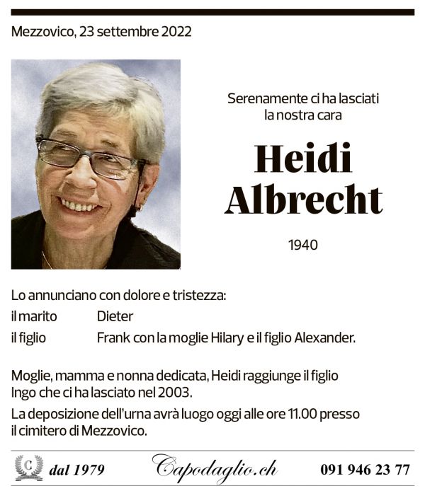 Annuncio funebre Heidi Albrecht