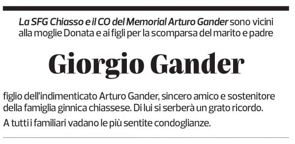 Annuncio funebre Giorgio Gander