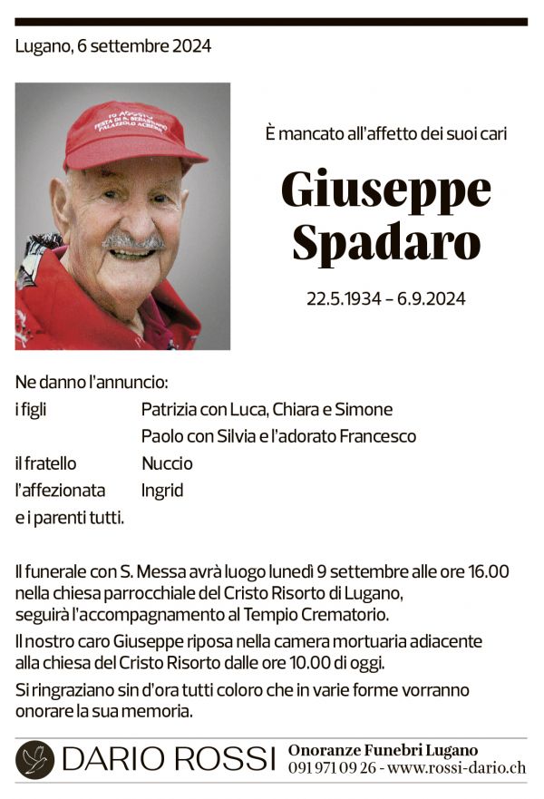 Annuncio funebre Giuseppe Spadaro