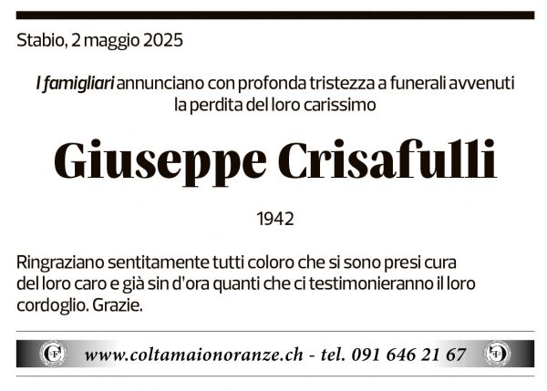 Annuncio funebre Giuseppe Crisafulli