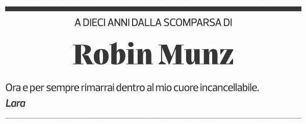 Annuncio funebre Robin Munz