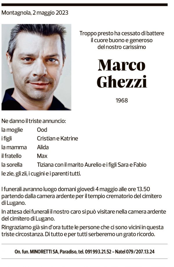 Annuncio funebre Marco Ghezzi