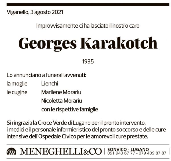 Annuncio funebre Georges Karakotch