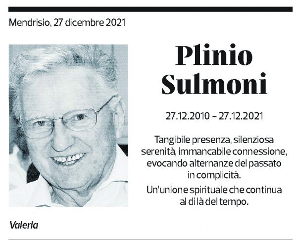 Annuncio funebre Plinio Sulmoni