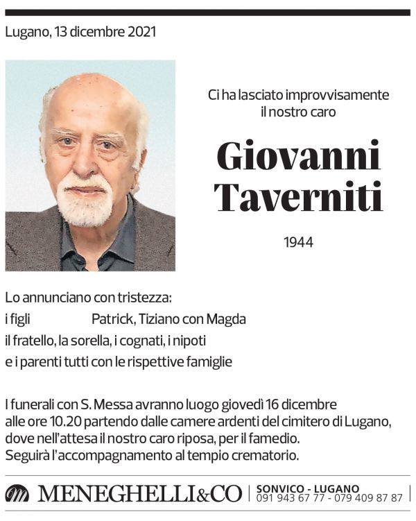 Annuncio funebre Giovanni Taverniti