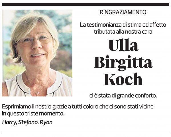 Annuncio funebre Ulla Birgitta Koch