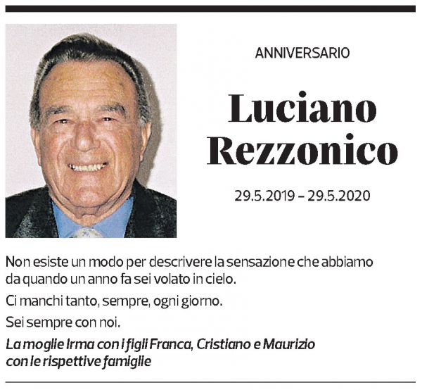Annuncio funebre Luciano Rezzonico