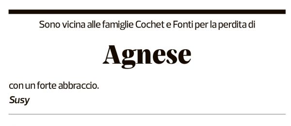 Annuncio funebre Agnese Cochet