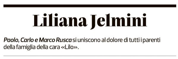 Annuncio funebre Liliana Jelmini