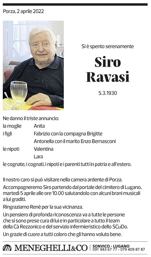 Annuncio funebre Siro Ravasi