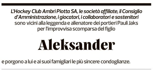 Annuncio funebre Aleksander Jaks