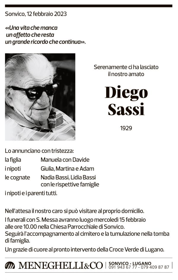 Annuncio funebre Diego Sassi