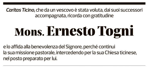 Annuncio funebre Ernesto Togni