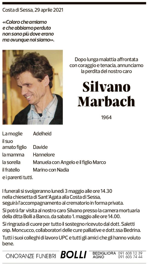 Annuncio funebre Silvano Marbasch