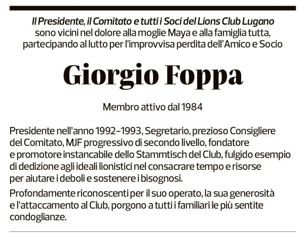 Annuncio funebre Giorgio Foppa