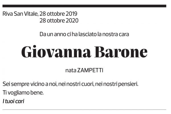 Annuncio funebre Giovanna Barone