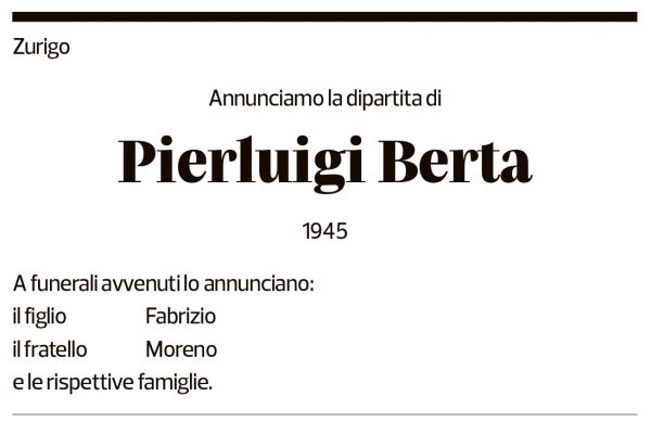 Annuncio funebre Pierluigi Berta