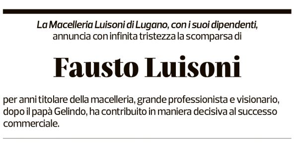 Annuncio funebre Fausto Luisoni