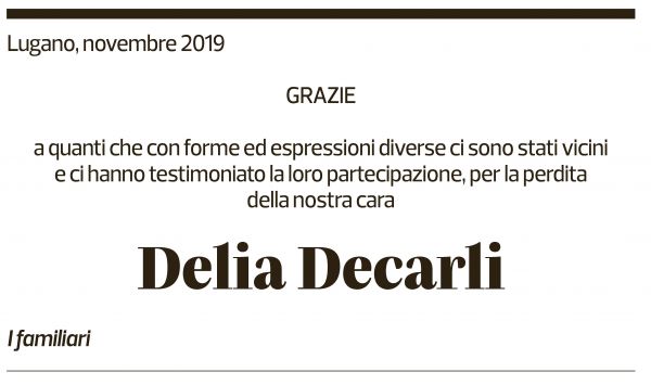 Annuncio funebre Delia Decarli