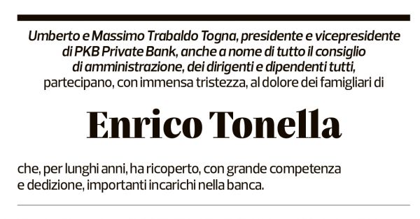 Annuncio funebre Enrico Tonella