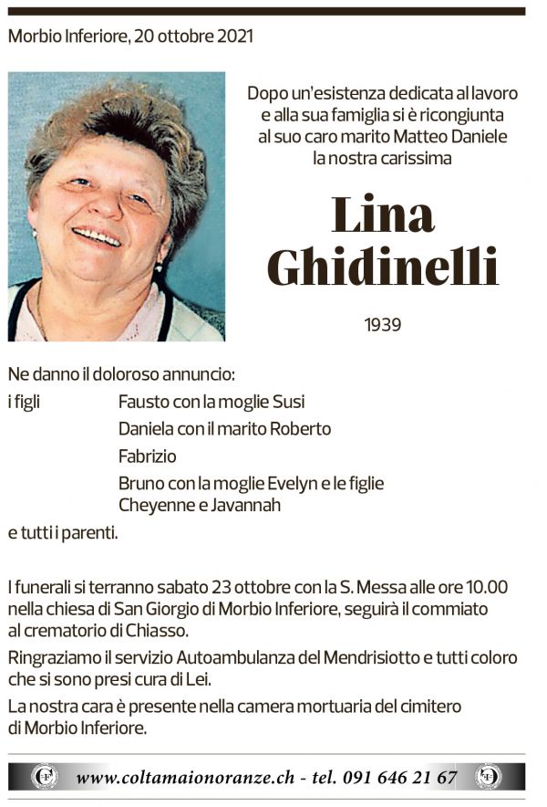 Annuncio funebre Lina Ghidinelli