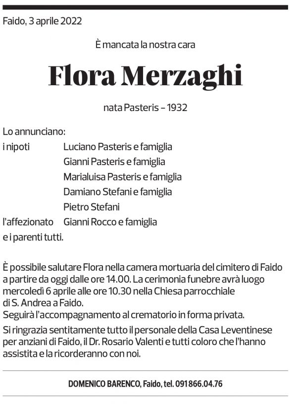 Annuncio funebre Flora Merzaghi