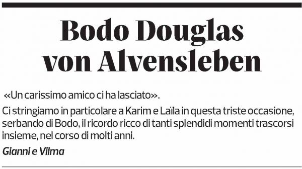 Annuncio funebre Bodo Douglas
