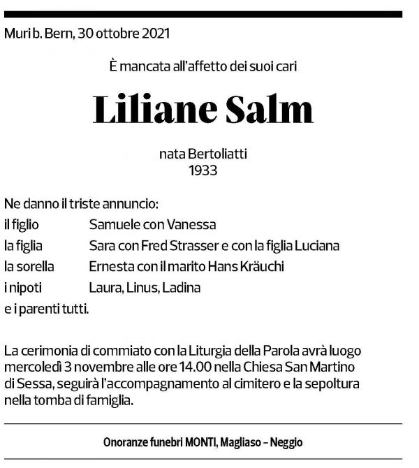 Annuncio funebre Liliane Salm