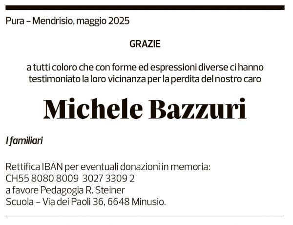 Annuncio funebre Michele Bazzurri