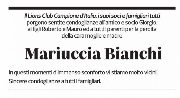 Annuncio funebre Mariuccia Bianchi