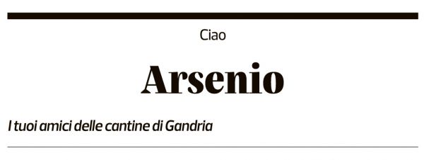 Annuncio funebre Arsenio Bordoni