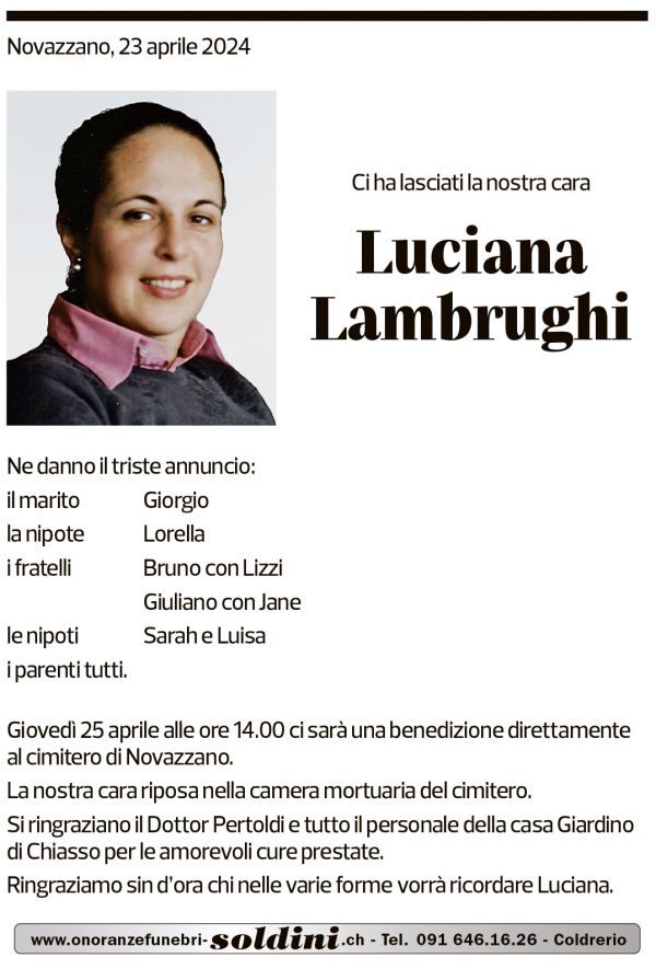 Annuncio funebre Luciana Lambrughi