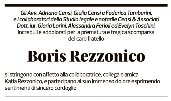 Annuncio funebre Boris Silvio Rezzonico