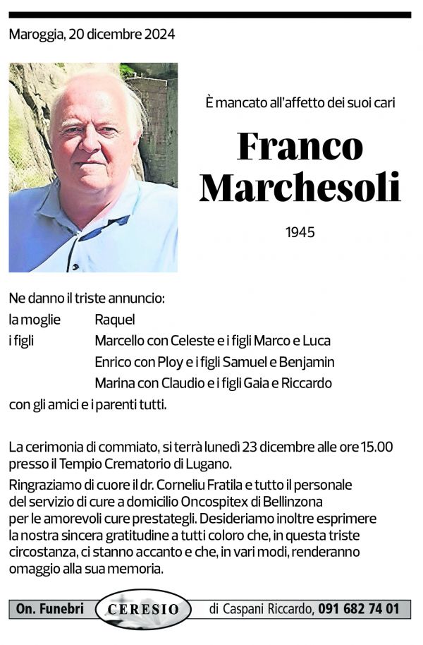 Annuncio funebre Franco Marchesoli