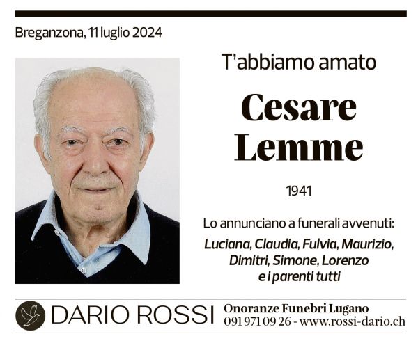 Annuncio funebre Cesare Lemme