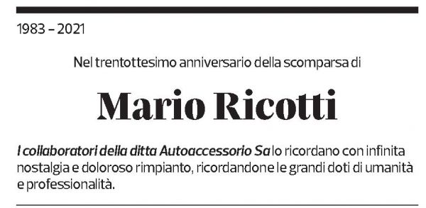 Annuncio funebre Mario Ricotti