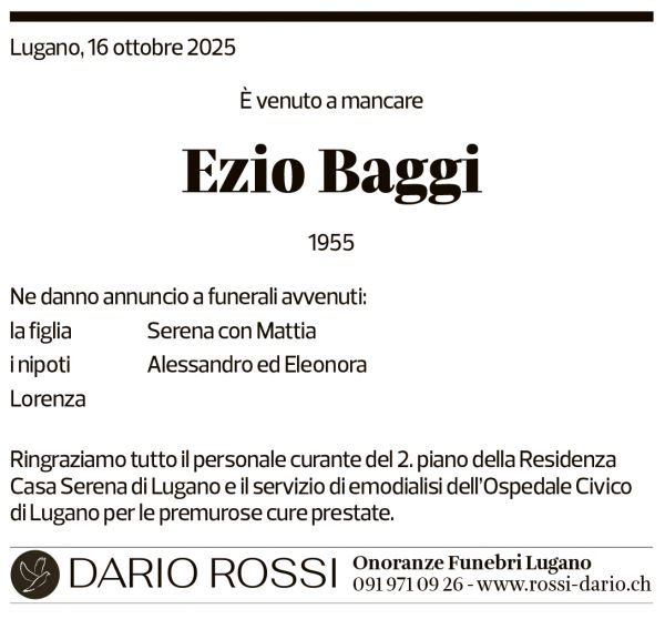 Annuncio funebre Ezio Baggi