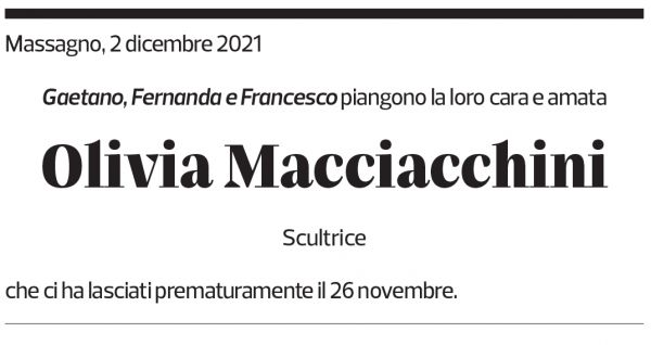 Annuncio funebre Olivia Macciacchini