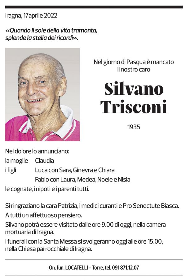 Annuncio funebre Silvano Trisconi