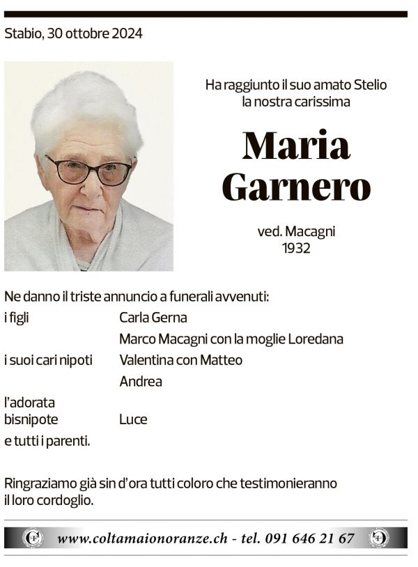 Annuncio funebre Maria Garnero