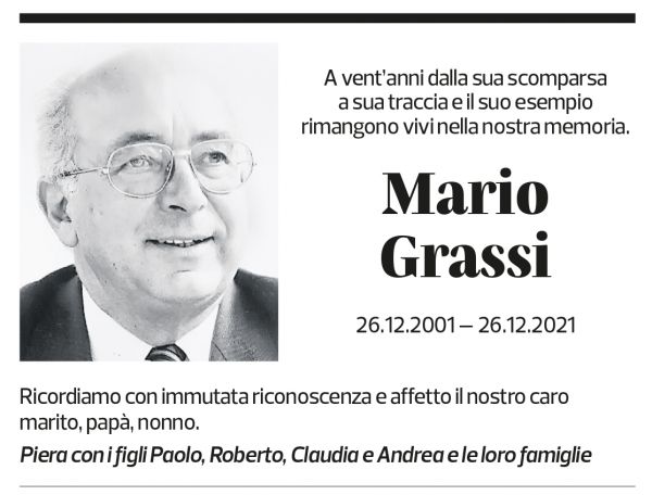 Annuncio funebre Mario Grassi