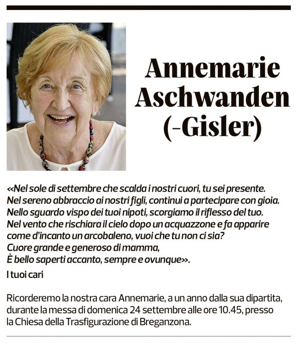 Annuncio funebre Annemarie Aschwanden