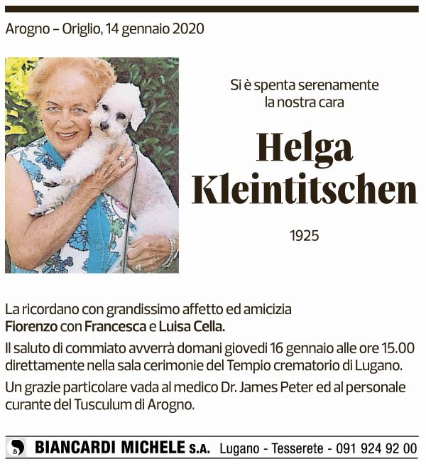 Annuncio funebre Helga Kleintitschen