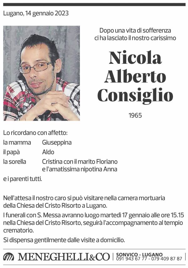 Annuncio funebre Nicola Alberto Consiglio