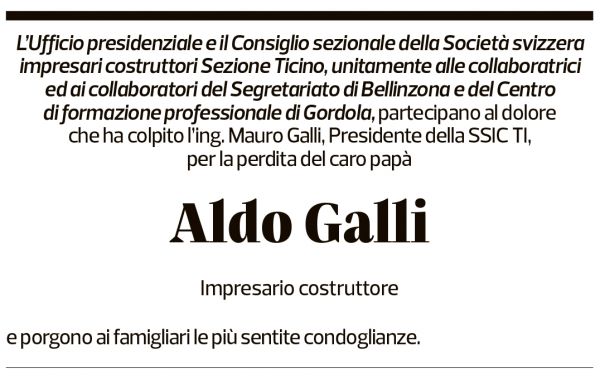 Annuncio funebre Aldo Galli