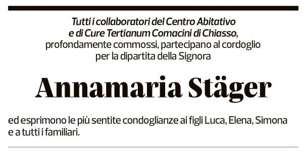 Annuncio funebre Anna Stäger